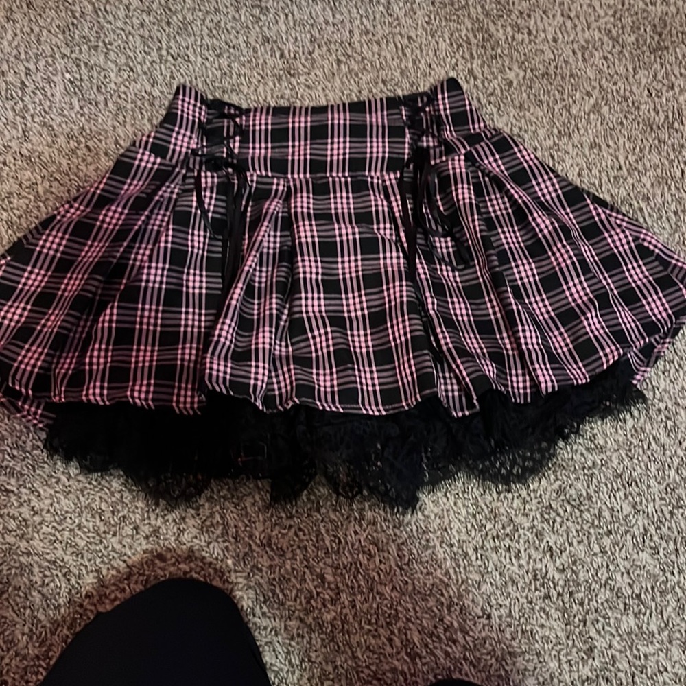 Pink and black plaid skirt